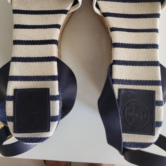 Tory Burch karissa Espadrille wedge navy stripe size 8B - Picture 6 of 8
